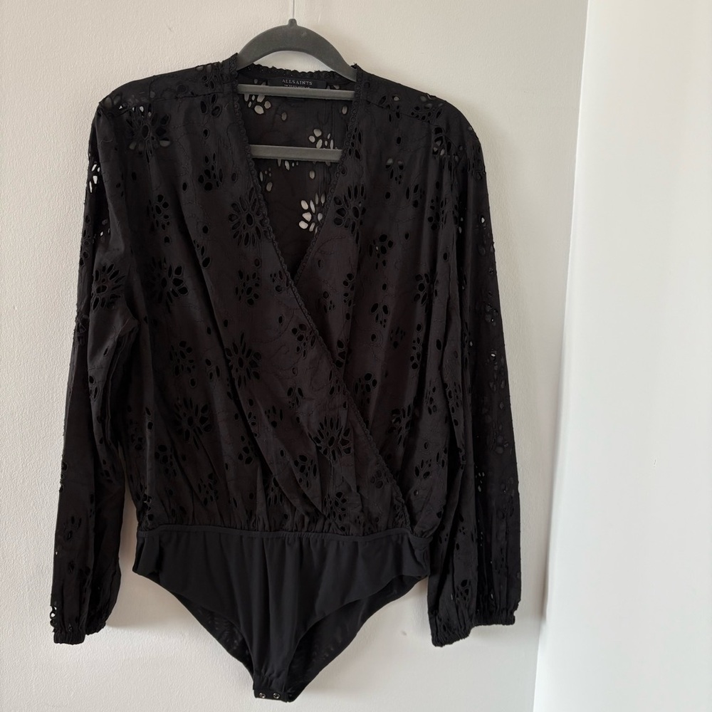 ALLSAINTS Amara Broderie Bodysuit In Black Size US 8 NWOT‎ - Picture 10 of 16